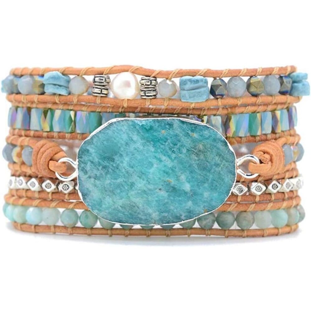 Handmade Natural Stone Wrap Bracelets Turquoises Crystal Beads Bracelet Jewelry